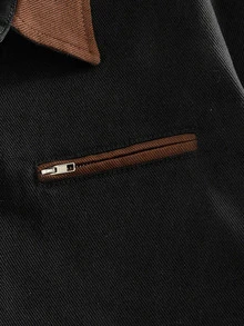 EASEVO Men's Plus Size Lapel Collar Metal Button Design Shacket - Black - View 4