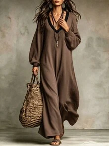 LUMIGAL Women's Vintage Striped Colorblock Knit Dress, Autumn/Winter - Coffee - View 6