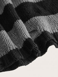SHEIN EZwear 條紋復古風喇叭袖針織衫 秋冬款 - 黑色 - 查看 9