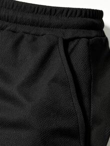 Coreblaze Men's Elastic Waist Solid Color Sports Shorts - Black - View 4