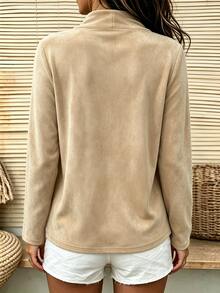 Holdful Holdful Solid Draped Collar Blouse - Khaki - View 2