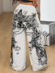 Coolane Summer Sport Casual Logo Pattern Baggy Sweatpants - Light Grey - View 4
