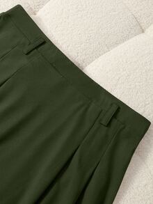 GlowEve CURVE Plus Solid Fold Pleated Belted Skirt - Army Green - View 7