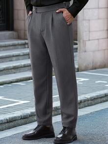 Manfinity Bizformal 2026春夏男士高腰百褶錐形九分長褲，義式商務與都市簡約風 - 深灰色 - 查看 5