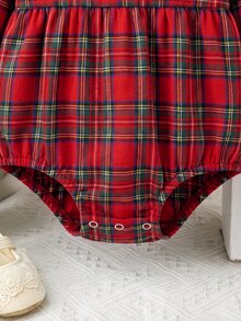 SHEIN Baby Girl Red Plaid Cute Peter Pan Collar Romper,Christmas,New Fall Styles, Christmas - Multicolor - View 4