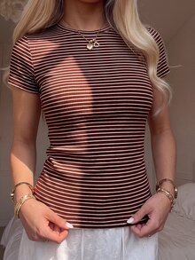 CovetEZ Women's Multi-Color Brown & Apricot Casual Long Sleeve T-Shirt, Autumn/Winter - Multicolor - View 6
