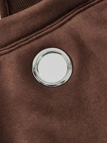 SHEIN MOD Women's Halter Neck Asymmetric Shoulder Eyelet Long Sleeve Casual Sweatshirt - Brown - View 8