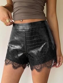 Siren Gaze Women's Fashion Sexy Lace Patchwork Shorts - Black - View 9