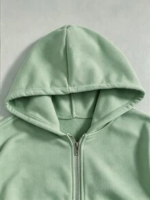 SHEIN 青少年女孩灰色拉鍊前開肩落肩長袖寬鬆休閒可愛連帽衛衣外套，保暖內裡，基礎款，秋冬返校 Y2K 風格 - 薄荷綠 - 查看 5
