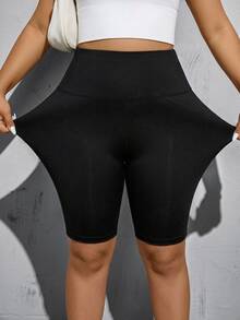 Shapeblank شورتات أساسية سوداء كاجوال بمقاسات كبيرة، للرياضة والجري واليوغا - الأسود - مشاهدة 3