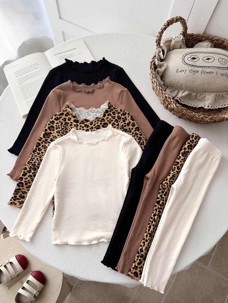 SHEIN 4pcs -Piece Set Of Long-Sleeved Casual Tops With Frill Trim For Baby Girls - Multicolor - View 1