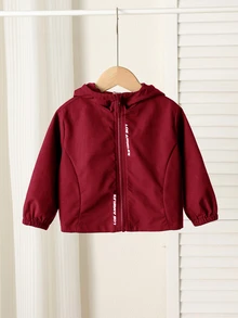 SHEIN 中性嬰兒男/女嬰 春/夏/秋 薄款連帽冬外套、夾克、防曬外套、連帽衛衣、男嬰服飾、柔軟舒適 - 紅色 - 查看 4