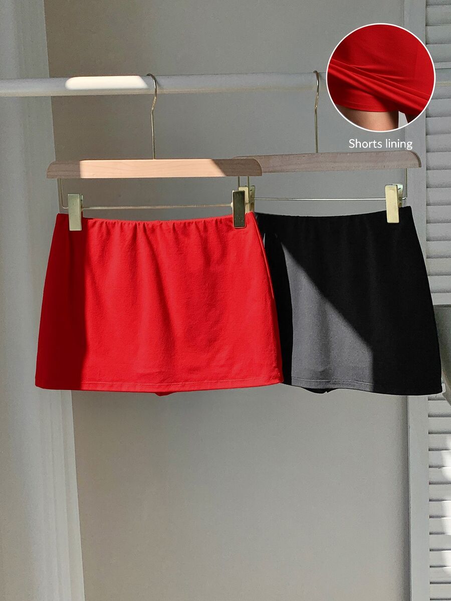 SHEIN EZwear 2件組女款純色休閒百搭裙褲 - 彩色 - 查看 1