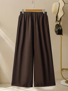Lacomfia Women's Minimalist Casual Geometric Pattern Fashion Loose Plus Size Shirt With Versatile Wide Leg Pants - Coffee Brown - View 3