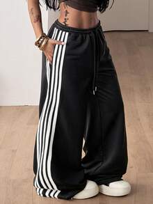 Coolane Summer Sport Casual Logo Pattern Baggy Sweatpants - Black - View 5
