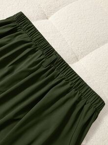 GlowEve CURVE Plus Solid Fold Pleated Belted Skirt - Army Green - View 6