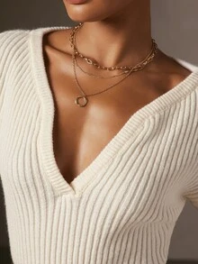 Hauture Women's Elegant Autumn/Winter V-Neck Lantern Sleeve Ribbed Sexy Casual Sweater Top, Perfect For Chic Office Wear, Going Out, Concerts, Dinners - Apricot - View 6