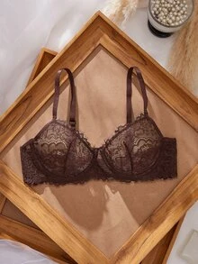 SHEIN 3 Pcs Goth Women's Fashion Floral Lace Underwire Triangle Cup Bra - Multicolor - View 5