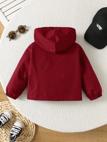 SHEIN 中性嬰兒男/女嬰 春/夏/秋 薄款連帽冬外套、夾克、防曬外套、連帽衛衣、男嬰服飾、柔軟舒適 - 紅色 - 查看 2