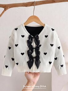 Cozy Pixies 女嬰針織秋冬可愛百搭波點蝴蝶結開襟毛衣 - 彩色 - 查看 2