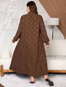 Lacomfia بلوزة رياضية فضفاضة منسوجة بنقشة بارزة وأضلاع طويلة الأكمام وذيل طويل تصميم كاجوال متعدد الاستخدامات يومي باللون البني مقاس كبير - بني - مشاهدة 2
