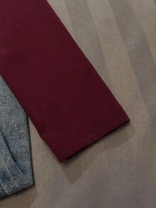 SHEIN EZwear 女款休閒極簡天使水鑽標語印花酒紅色修身連帽T恤，適合秋季 - 酒紅色 - 查看 6