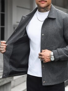 Manfinity CasualCool 男士純色休閒大衣，口袋設計，適合日常通勤穿著，也是送給男友和丈夫的理想禮物 - 灰色 - 查看 5