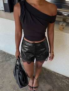 Siren Gaze Women's Fashion Sexy Lace Patchwork Shorts - Black - View 7