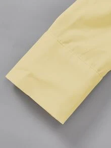 SHEIN LUNE 白色 2 合 1 襯衫連身衣，領口長袖 V 領拼接修身連身衣 - 黃色 - 查看 3