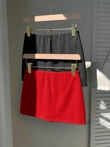 SHEIN EZwear 2件組女款純色休閒百搭裙褲 - 彩色 - 查看 6