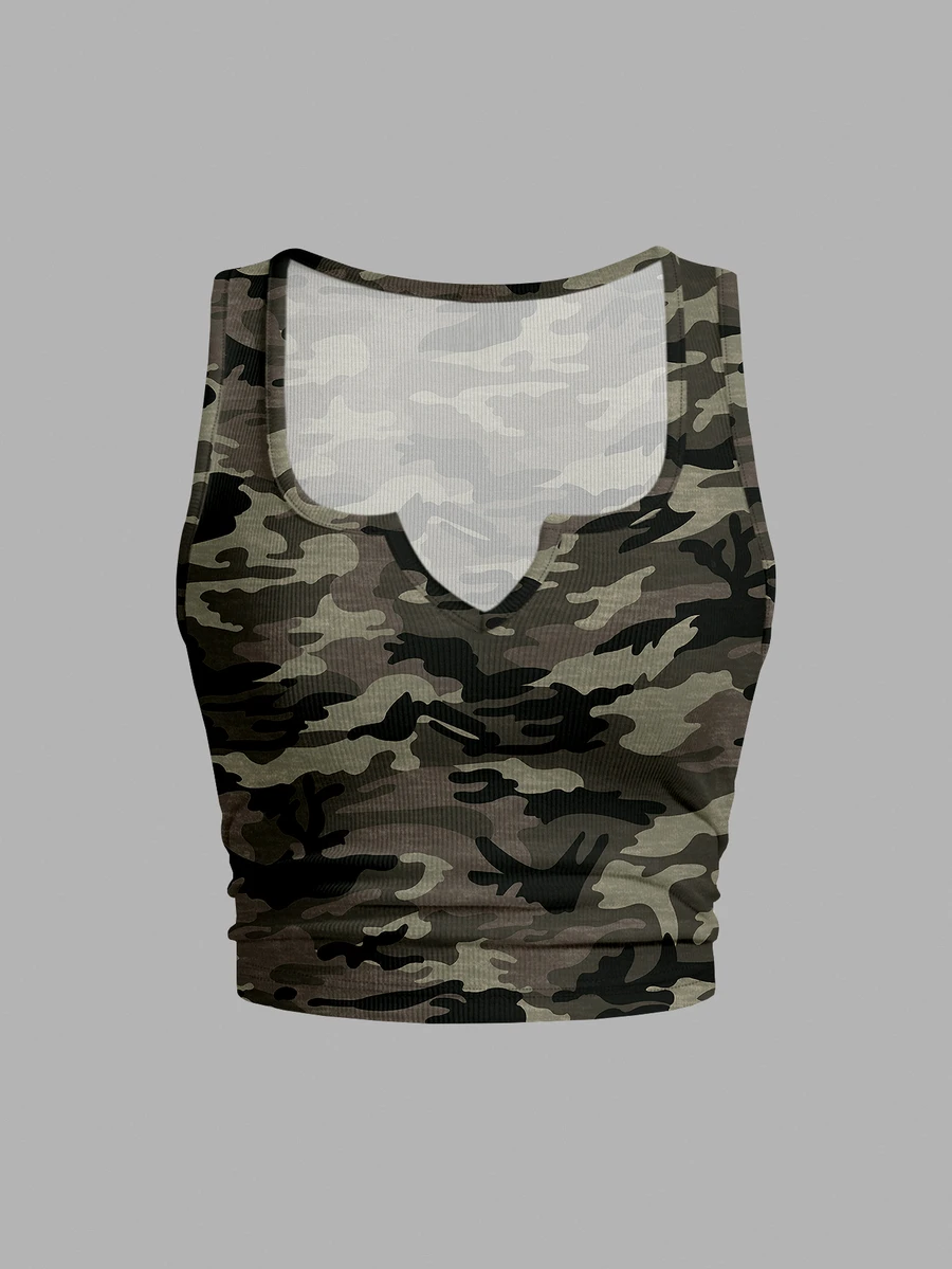 Slaydiva Women's Plus Size Fashion Vintage Short Camouflage Tank Top - White - View 1