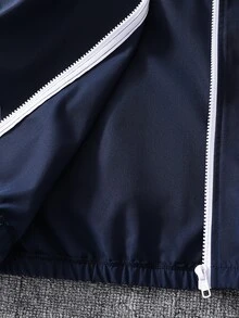 SHEIN Kids 2pcs Contrast Color Webbing Round Neck Long Sleeve Autumn Jacket & Elastic Waist Long Pants Set - Multicolor - View 8