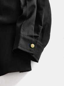 EASEVO Men's Plus Size Lapel Collar Metal Button Design Shacket - Black - View 5