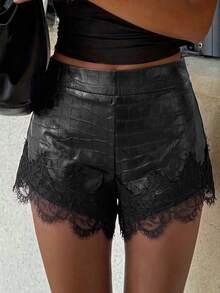 Siren Gaze Women's Fashion Sexy Lace Patchwork Shorts - Black - View 1