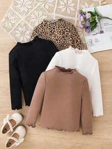 SHEIN 4件組女嬰長袖休閒上衣，附荷葉邊飾邊 - 彩色 - 查看 3