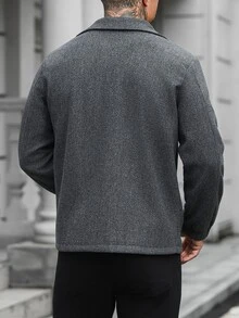 Manfinity CasualCool 男士純色休閒大衣，口袋設計，適合日常通勤穿著，也是送給男友和丈夫的理想禮物 - 灰色 - 查看 2