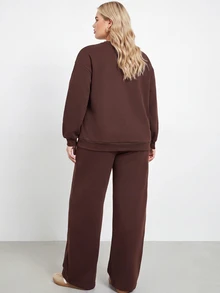 Plussiva Plus Size Maternity Knight Print Long Sleeve Sweatshirt And Sweatpants Casual 2 Pieces Set - Brown - View 5