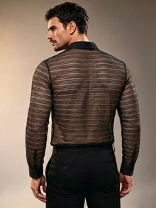 ZURIURI Men's Sheer Mesh Fashion Long Sleeve Shirt - Black - View 2