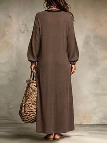 LUMIGAL Women's Vintage Striped Colorblock Knit Dress, Autumn/Winter - Coffee - View 2