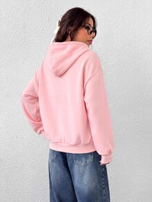 SHEIN EZwear 女款前拉鍊長袖口袋連帽衫 - 粉色 - 查看 2