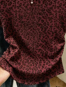 Franclia 女款休閒戶外運動上衣，夏季新款，豹紋圖案，棕色，學生款，度假風，修身收腰女款T恤 - 彩色 - 查看 3