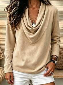Holdful Holdful Solid Draped Collar Blouse - Khaki - View 1