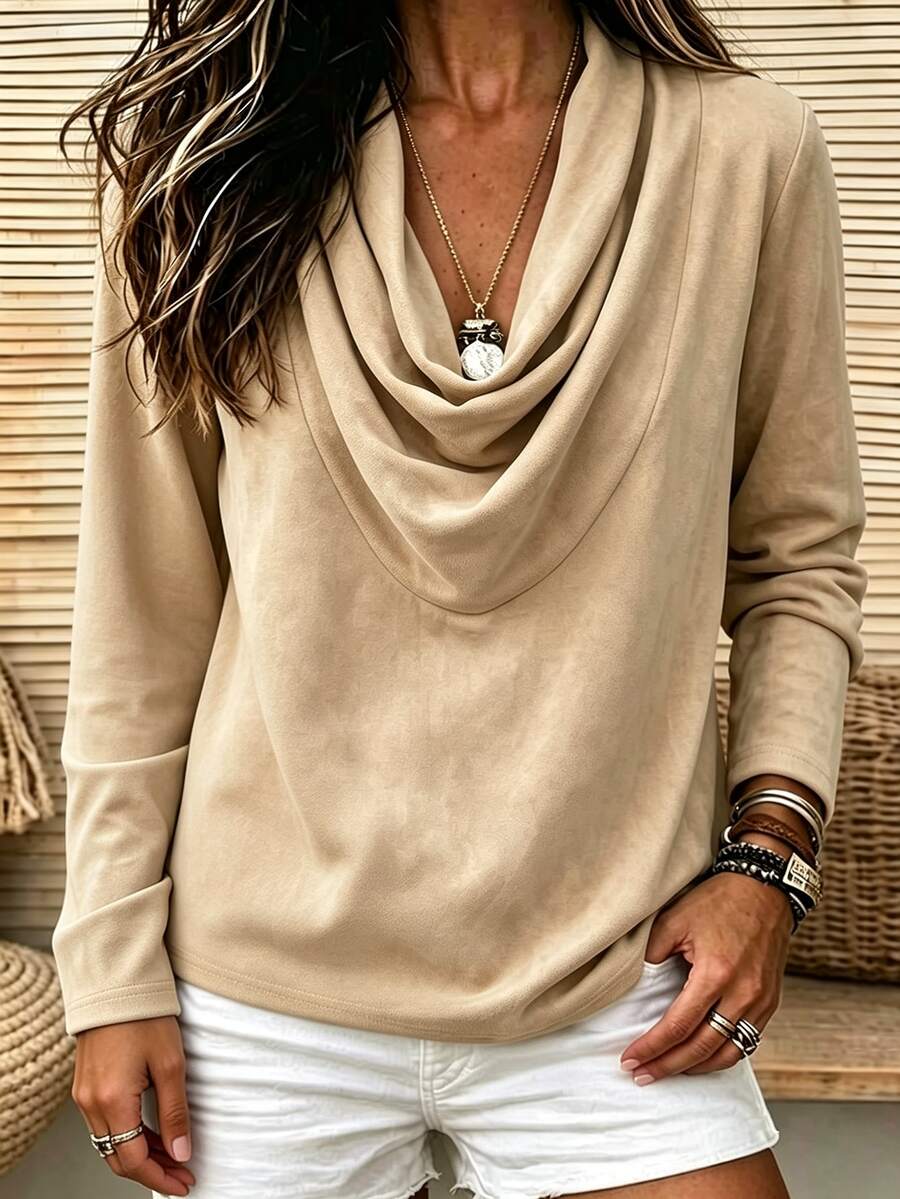 Holdful Holdful Solid Draped Collar Blouse - Khaki - View 1