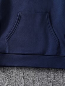 SHEIN 2件組兒童青少年男孩秋冬字母圖案針織柔軟連帽長袖套頭運動衫與長褲套裝，男孩套裝，運動衫套裝，藍色套裝，運動套裝 - 彩色 - 查看 3