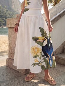 CAJUNI Elegant Skirt And Tank Top Set With Tropical Toucan And Floral Print - Multicolor - View 1