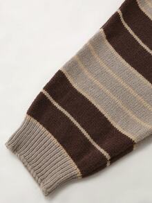 Sweetra Vintage Maillard Striped Off-Shoulder Lazy Women's Sweater - Multicolor - View 8