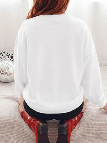 Women's Letter Print Long Sleeve Sweatshirt - White - View 2