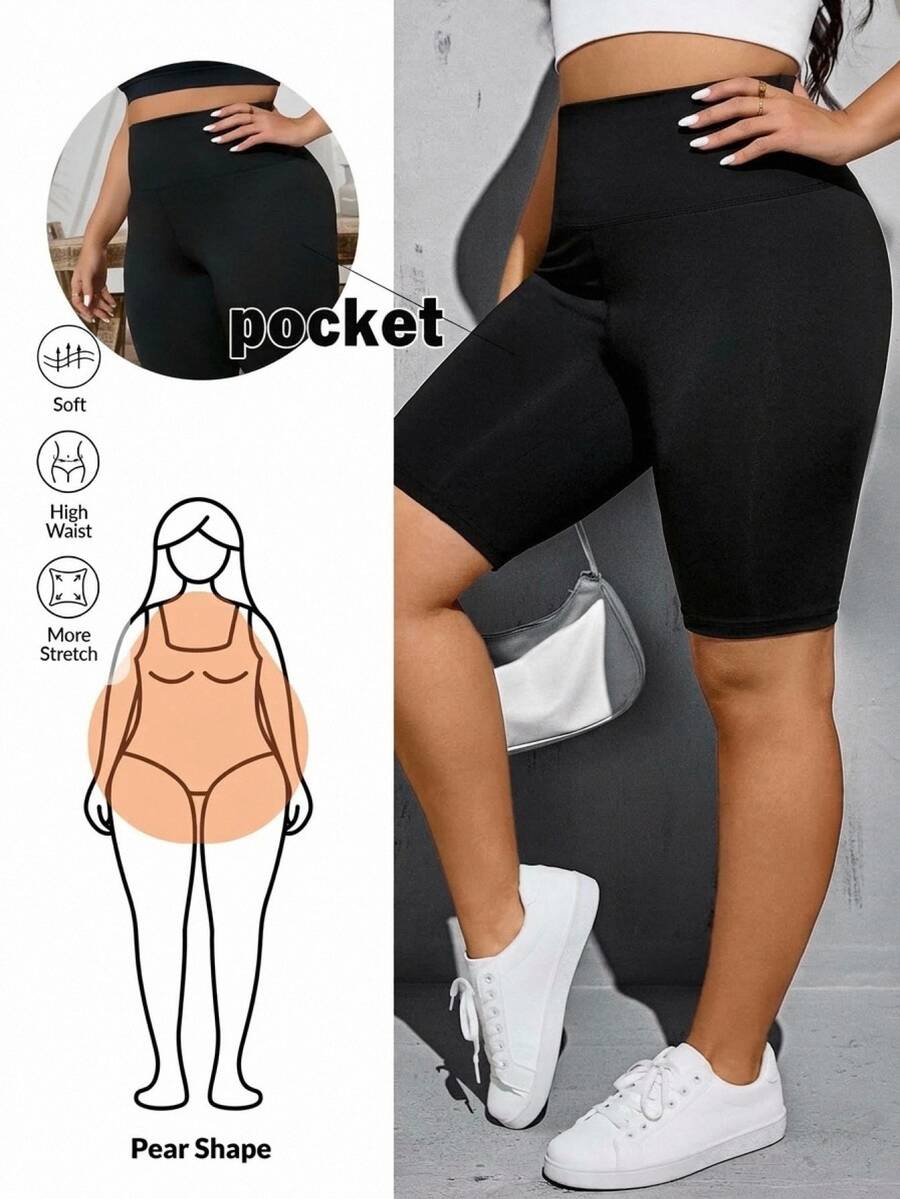 Shapeblank شورتات أساسية سوداء كاجوال بمقاسات كبيرة، للرياضة والجري واليوغا - الأسود - مشاهدة 1