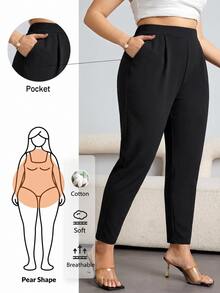Shapeblank Plus Size Women Solid Color Casual Versatile Everyday Travel Long Pants - Black - View 1