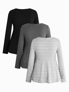 Modmama 3PCS Maternity T-Shirts Fall - Multicolor - View 3